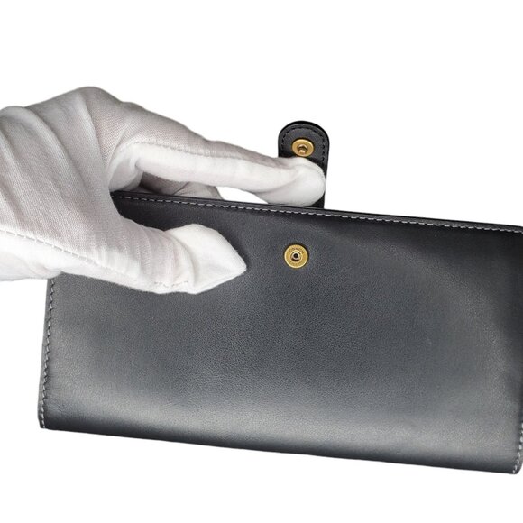 Coach Smooth Skinny Snap Tab Closure Black Leather Wallet Zip Around Logo $248 - Picture 4 of 10